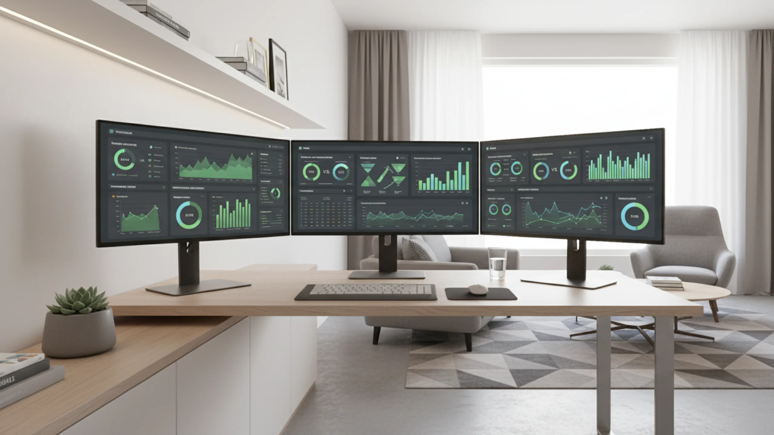 Professionel arbejdsplads med flere skærme der viser forskellige betting-platforme og odds-sammenligninger