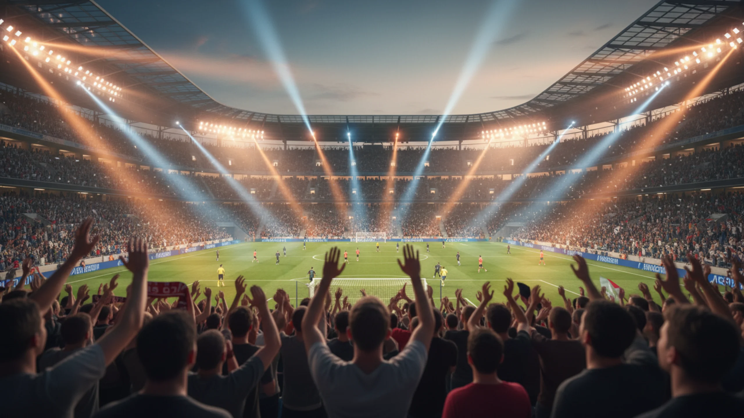 Fodboldstadion med spændende atmosfære under en aftenkamp - symboliserer fodbold betting i Danmark