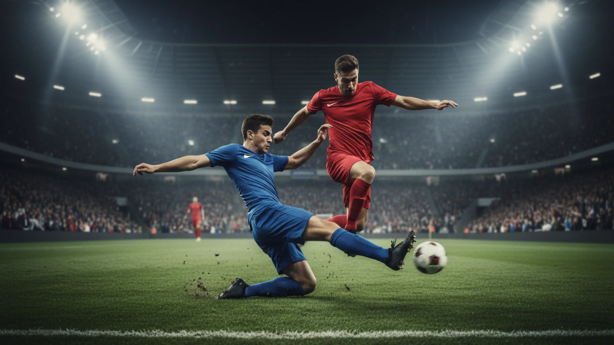 Spændende fodboldkamp i gang med dynamisk action på banen - symboliserer live betting